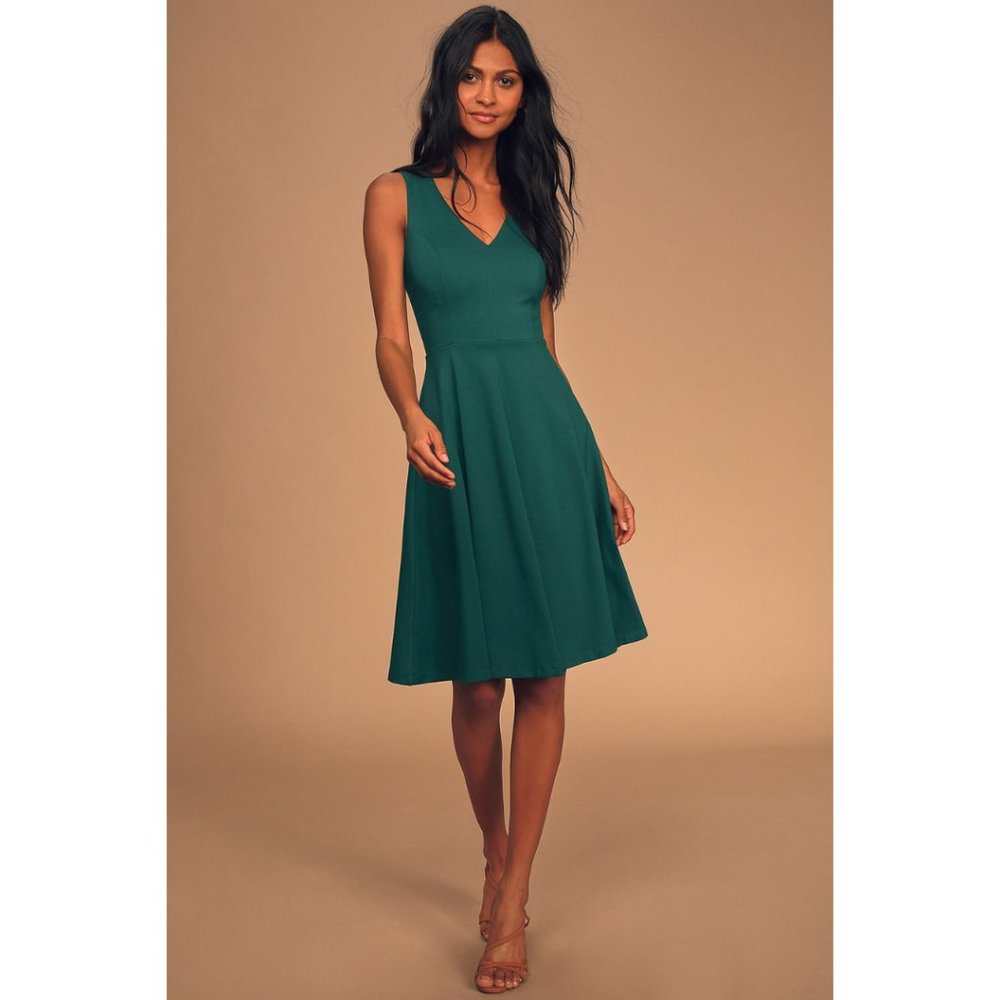 NWT Lulus Hello World Dark Green Midi Dress